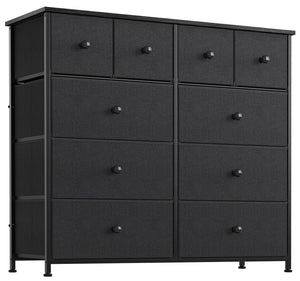Homeroots 39" Black And Gray Ten Drawer Fabric Dresser  Iron 438314