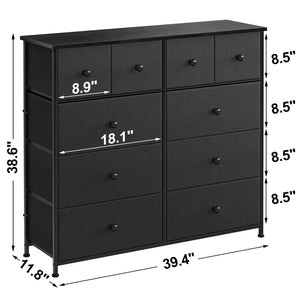 Homeroots 39" Black And Gray Ten Drawer Fabric Dresser  Iron 438314