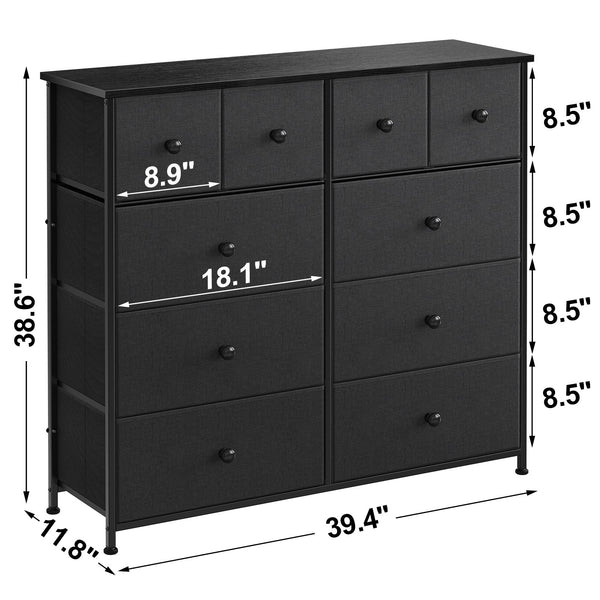 Homeroots 39" Black And Gray Ten Drawer Fabric Dresser  Iron 438314