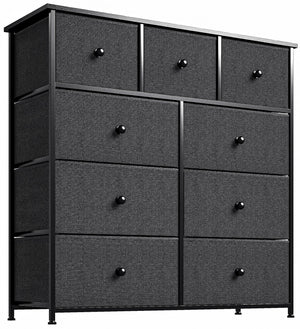 Homeroots 39" Black And Gray Fabric Bin And Steel Nine Drawer Dresser  Iron 438315