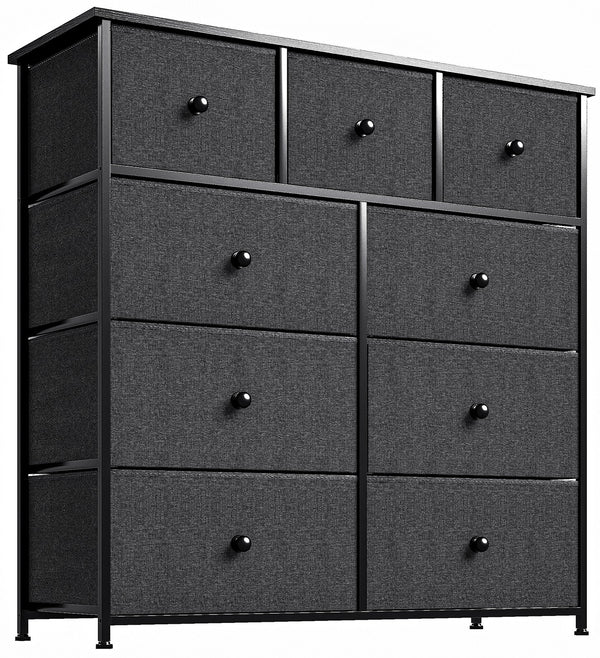 Homeroots 39" Black And Gray Fabric Bin And Steel Nine Drawer Dresser  Iron 438315