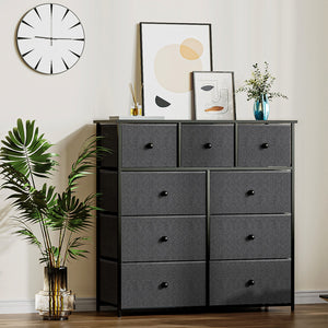Homeroots 39" Black And Gray Fabric Bin And Steel Nine Drawer Dresser  Iron 438315