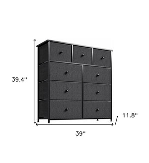 Homeroots 39" Black And Gray Fabric Bin And Steel Nine Drawer Dresser  Iron 438315