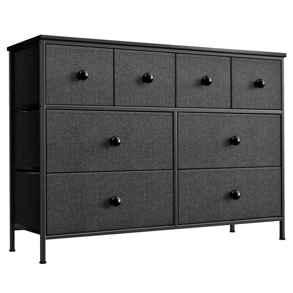 Homeroots 40" Black And Gray Eight Drawer Fabric Dresser  Iron 438316
