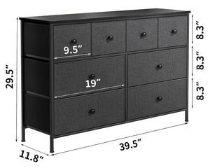 Homeroots 40" Black And Gray Eight Drawer Fabric Dresser  Iron 438316