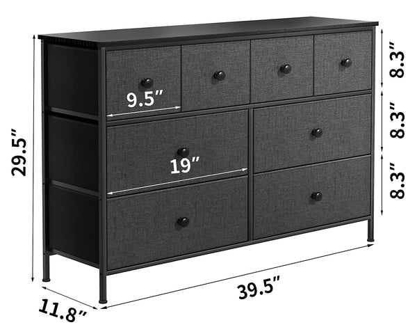 Homeroots 40" Black And Gray Eight Drawer Fabric Dresser  Iron 438316
