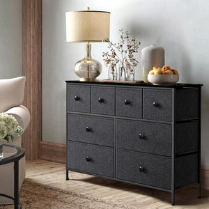 Homeroots 40" Black And Gray Eight Drawer Fabric Dresser  Iron 438316