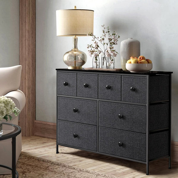 Homeroots 40" Black And Gray Eight Drawer Fabric Dresser  Iron 438316