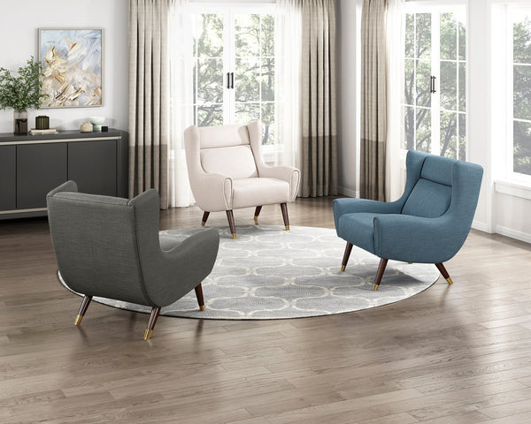 English Elm Modern Wingback Upholstered Accent Chair with Solid Wood Frame, Gold-Tip Legs, Plush Pocket Coil Comfort Beige 30.5 L x 33.5 W x 32 H B011P393050