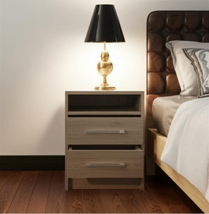 HomeRoots 20" Wood Two Drawer Nightstand - Stylish Storage Solution with Metal Accents for Any Room Decor 438332