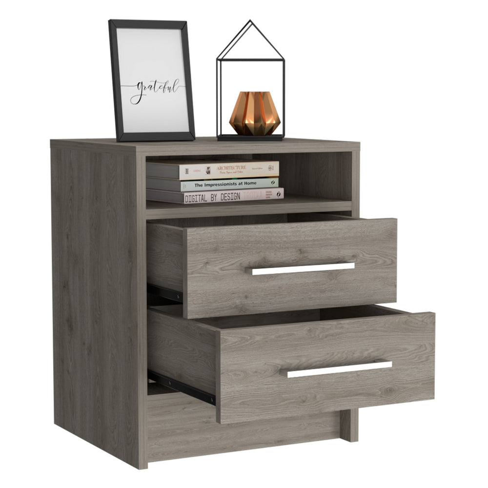 Homeroots Light Grey Open Compartment Two Drawer Nightstand   438332