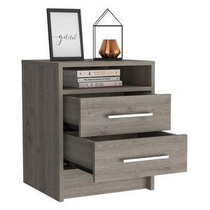 Homeroots Light Grey Open Compartment Two Drawer Nightstand   438332
