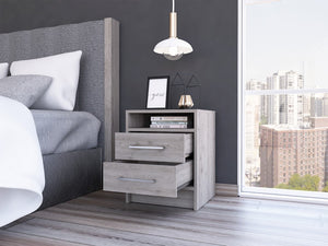 Homeroots Light Grey Open Compartment Two Drawer Nightstand   438332
