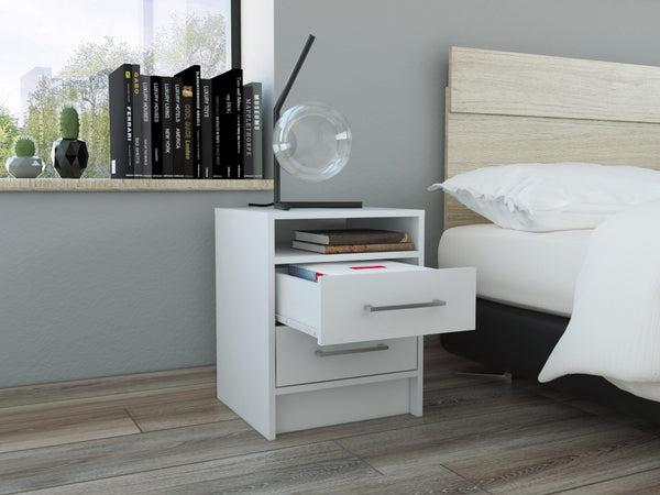 Homeroots White Open Compartment Two Drawer Nightstand   438333