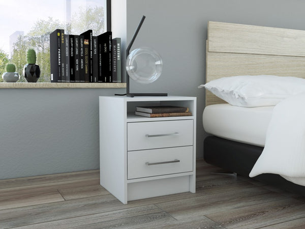 Homeroots White Open Compartment Two Drawer Nightstand   438333