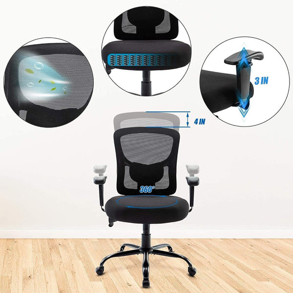 HomeRoots Black Adjustable Swivel Rolling Executive Office Chair - Durable, Breathable, Ergonomic Comfort! 438334