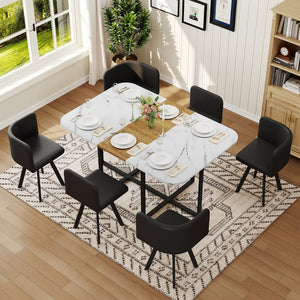 English Elm 7-piece Melamine Dining Set with Pu Cushioned Chairs and Iron Frame for Small Spaces W3875S00119