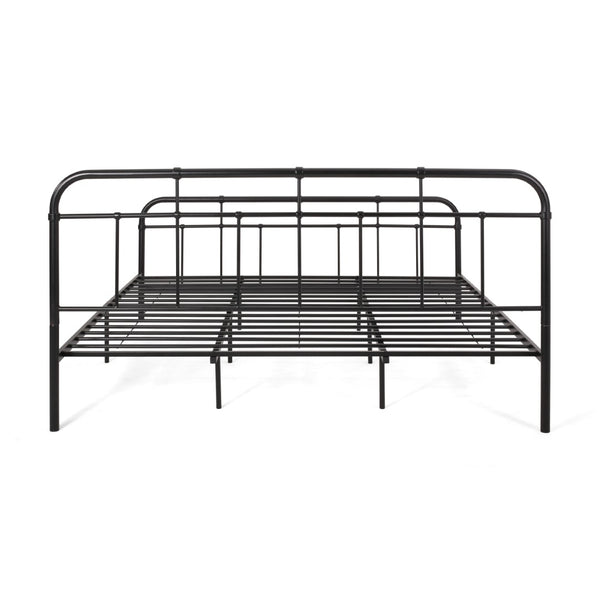 English Elm Queen Iron Platform Bed Pipe Style Frame No Box Spring Needed Industrial Loft Bedroom 64072.00FBLK-K