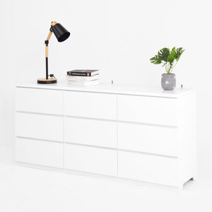 English Elm 9 Drawer Handleless White Matte Dresser Sleek Minimalist Storage for Bedroom or Hallway W409S00022