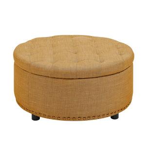 English Elm Tufted Linen Square Ottoman with Lift Top Storage Nailhead Trim Living Room Orange B2748P481673