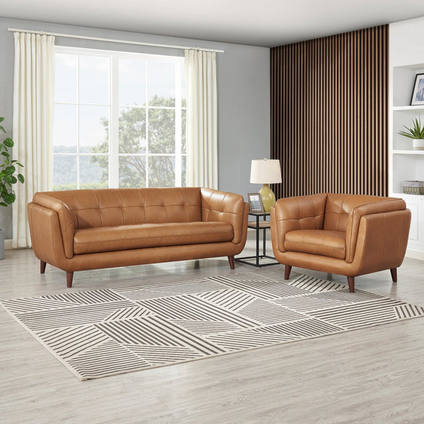 English Elm Solana Caramel Leather Bench Seat Sofa with Top-Grain Upholstery, Pocketed Coils & Memory Foam Comfort B2705P297787