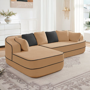 English Elm 106" Luxurious Teddy Velvet L-Shaped Sofa With Chaise – No Assembly, Ergonomic, Fluffy Comfort In Camel W714S01418