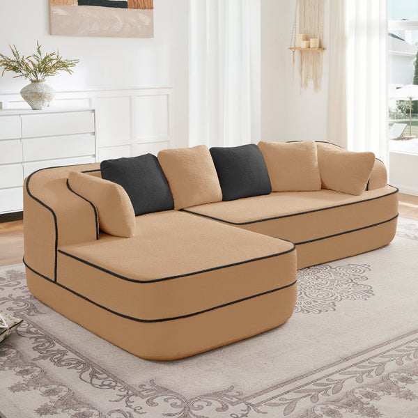 English Elm 106" Luxurious Teddy Velvet L-Shaped Sofa With Chaise – No Assembly, Ergonomic, Fluffy Comfort In Camel W714S01418