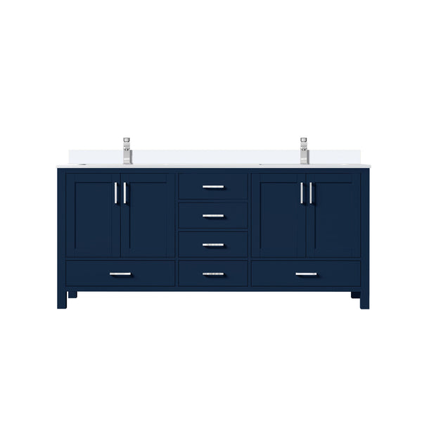 English Elm Navy Blue Double Bath Vanity With Cultured Marble Top & Chrome Faucet - Elegant Storage Solution B2731P259117