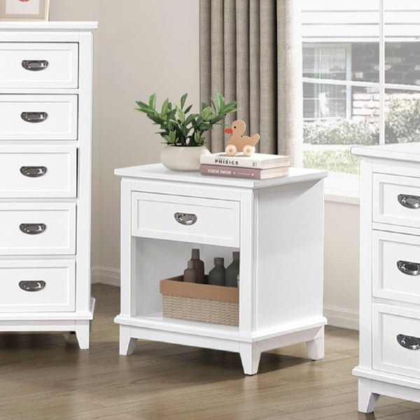English Elm White Nightstand with Drawer & Shelf, Classic White Finish, Dovetail Drawer, No Assembly Needed —26"H bedside storage blend B011P365522
