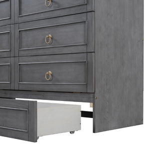 English Elm Queen Murphy Wall Bed with Rattan Panel Cabinet and Storage Drawers for Studio Rooms Gray LP000676AAE