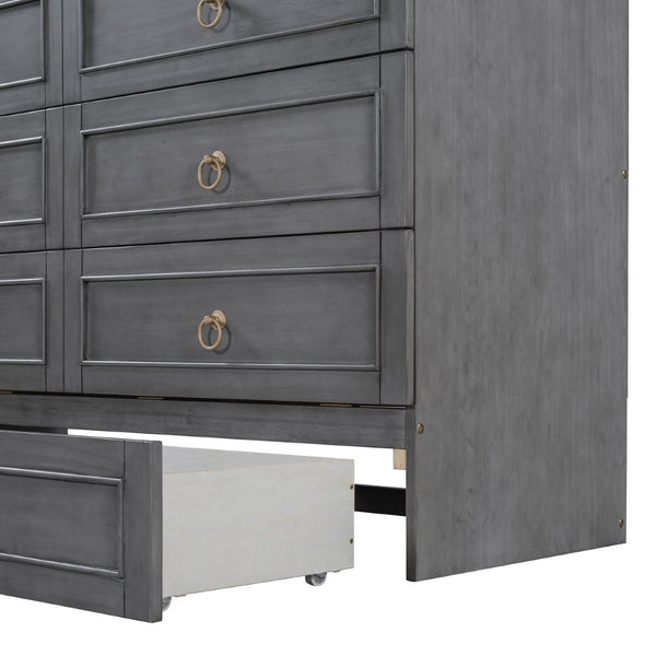 English Elm Queen Murphy Wall Bed with Rattan Panel Cabinet and Storage Drawers for Studio Rooms Gray LP000676AAE