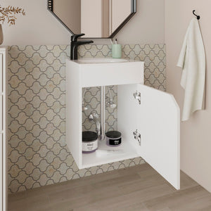English Elm White Bathroom Floating Vanity - Modern Space-Saving Design With Soft-Close Door For Stylish Storage B062P355659-GIGA