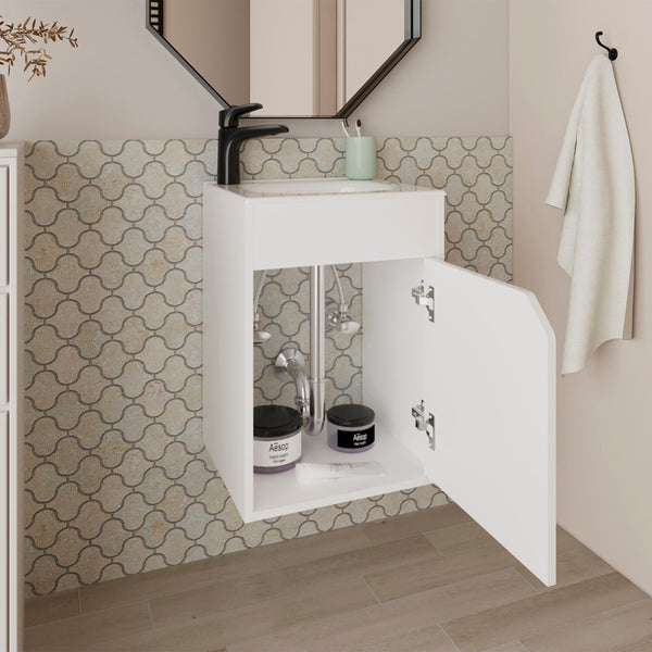English Elm White Bathroom Floating Vanity - Modern Space-Saving Design With Soft-Close Door For Stylish Storage B062P355659-GIGA
