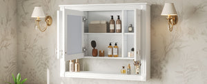 English Elm 35inch White Wall Mounted Medicine Cabinet Mirrored Doors Open Shelving Bathroom Storage N710P415335K