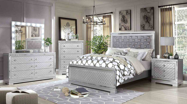 English Elm Glam Mirrored Nightstand with Jewelry Drawer Usb Port and Hollywood Regency Cross-hatch B2741P436970