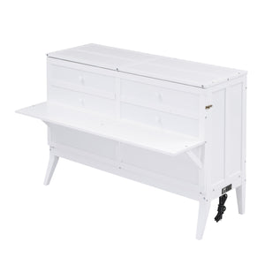 English Elm Queen Murphy Bed with Shelf & Built-In USB Charging Station, Space-Saving White Wall Cabinet Design SM000338AAK