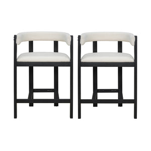 English Elm Christopher Knight Home® - COUNTER Mid-Century Modern 2-Piece Upholstered Barrel Back Stools with Rubberwood Frame and Foam Padding Beige+Black N771P243848B