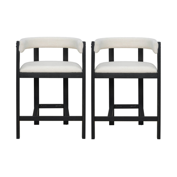 English Elm Christopher Knight Home® - COUNTER Mid-Century Modern 2-Piece Upholstered Barrel Back Stools with Rubberwood Frame and Foam Padding Beige+Black N771P243848B