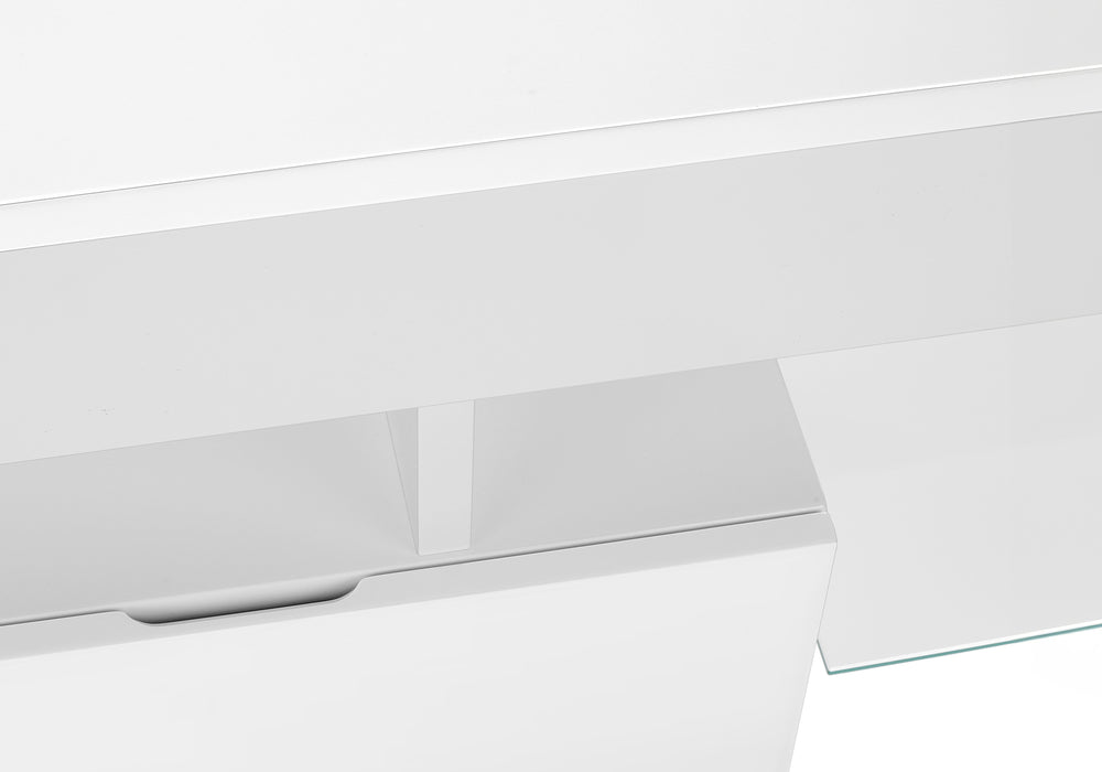 English Elm Tv Stand 63 Inch Glossy White Console with Open Shelves & Dual Drawers, Modern MDF Media Center B2710P219331