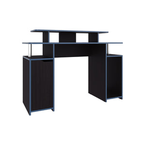 English Elm Keria 47" Wide Gamer Desk with 2-Tier Design, Side Shelves & PC Tower Stand, Blue-Edge Black B070P337069