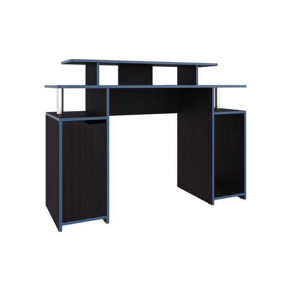 English Elm Keria 47" Wide Gamer Desk with 2-Tier Design, Side Shelves & PC Tower Stand, Blue-Edge Black B070P337069