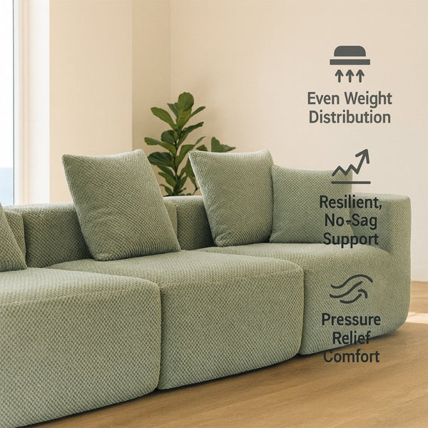 English Elm Modular Low Profile Sectional Sofa Plush Chenille Upholstery for Cozy Living Rooms Light Green W3326S00032