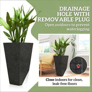 English Elm Set of 3 Tall Square Faux Marble Column Planters for Patio Entryway or Balcony Black T3971P440168