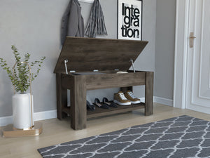 English Elm Daffodil Storage Bench with Liftable Top and Lower Shoe Panel — Light Oak White Accent Seating with 37.3" W Top Compartment Brown 44 L x 24 W x 5 H B128P148903