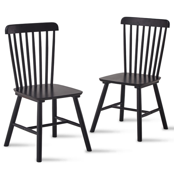 English Elm 4 solid wood dining chairs set with ergonomic curved backs, 17" seat height, anti-skid feet, easy-clean finish Black W2720P193105