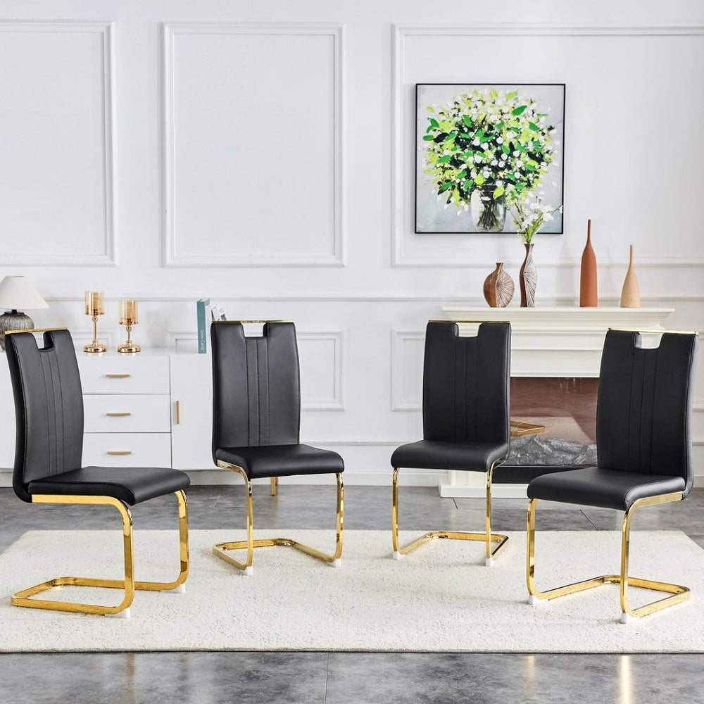 English Elm Modern Cantilever Gold Frame Pu Leather Dining Chairs Glam Set of Four W3875P372953
