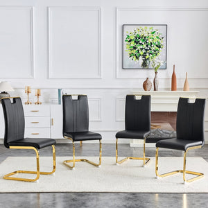 English Elm Modern Cantilever Gold Frame Pu Leather Dining Chairs Glam Set of Four Black,Gold W3875P372861