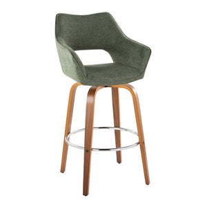 English Elm Fixed-height Swivel Barstools Mid-century Walnut Bentwood Frame Grey Upholstered Set B202S01927