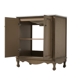 English Elm Christopher Knight Home® - 30" Vintage Bathroom Vanity with Rectangle Ceramic Sink, Rubber Wood Legs, Soft-Close Doors, Adjustable Shelves Antique brown N817P245316L