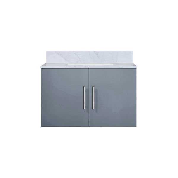 English Elm Dark Grey Solid Wood Bath Vanity 30"W x 22"D with Carrara Marble Top, Soft-Close Drawer & Scratch-Resist Countertop B2731P258467